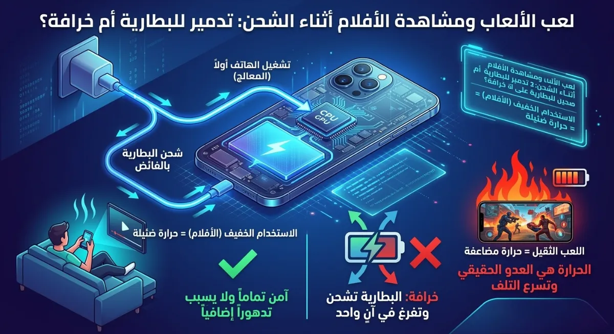 حقيقة: اللعب ومشاهدة الأفلام أثناء شحن الهاتف: هل يدمر البطارية فعلاً؟